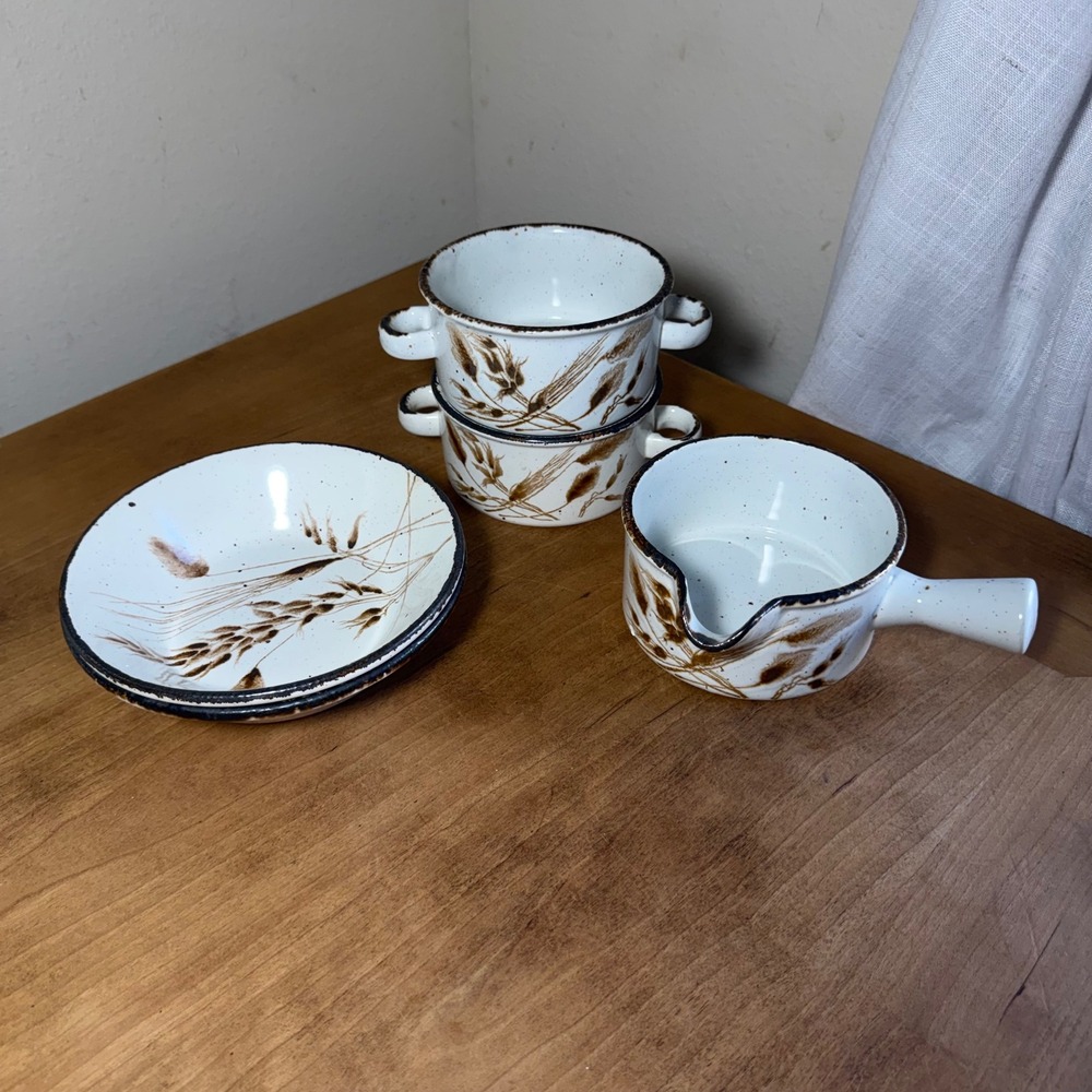Vintage Midwinter Stonehenge Wild Oats 6 Pc Bowl Serving Set England Wheat